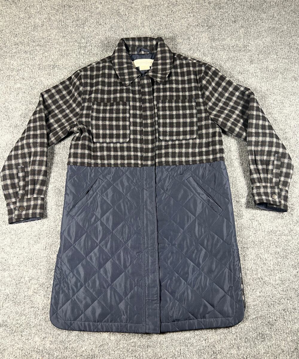 Treasure & Bond Womens XS Plaid Quilted Long Coat Jacket Mixed Media Nordstrom